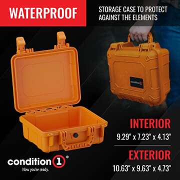 Condition 1 Premium Dual Pistol Hard Case with Foam, Orange | 9.29 x 7.23 x 4.13 Inches | Waterproof and Shockproof Case for Your Handgun and Mags | Customizable Pick and Pluck Foam | TSA Ready