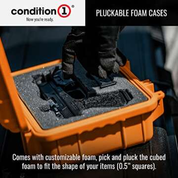 Condition 1 Premium Dual Pistol Hard Case with Foam, Orange | 9.29 x 7.23 x 4.13 Inches | Waterproof and Shockproof Case for Your Handgun and Mags | Customizable Pick and Pluck Foam | TSA Ready