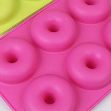 homEdge Silicone Donut Molds, 3-Pack of Non-Stick Food Grade Silicone Pans for Donut Baking – Green,Pink,Blue