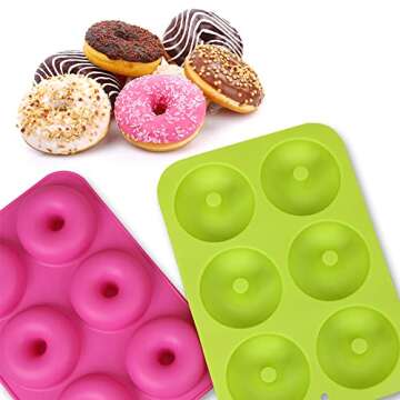 homEdge Silicone Donut Molds, 3-Pack of Non-Stick Food Grade Silicone Pans for Donut Baking – Green,Pink,Blue