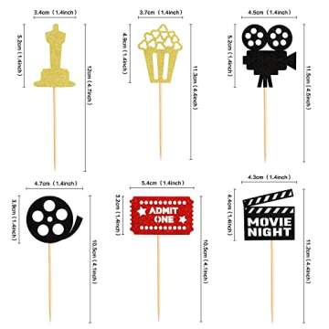 Ercadio 36 Pack Glitter Movie Cupcake Toppers Movie Night Cupcake Picks Roll Camera Popcorn Cupcake Toppers Hollywood Theme Baby Shower Birthday Party Cake Decoration