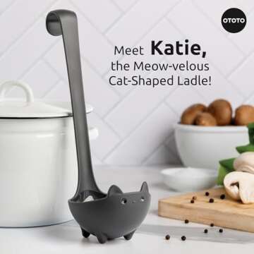 OTOTO Katie Cat Soup Ladle - Halloween Gifts Black Cat, Gothic Gifts, Gifts for Cat Lovers - Spooky Cat Gift, Cute Kitchen Accessories, Fun Gifts (Katie Cat, Black)