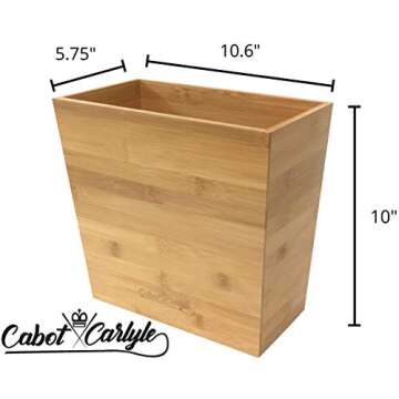 Cabot & Carlyle Bamboo Waste Basket Waste Basket for Bathroom Waste Basket for Office Bathroom Trash Can Bedroom Trash Can (1, 10,6" x 5.75" x 10")