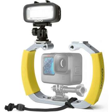 Movo DiveRig4 Diving Rig Bundle with Waterproof LED Light - Compatible with GoPro HERO3, HERO4, HERO5, HERO6, HERO7, HERO8, and DJI Osmo Action Cam - Scuba Accessories for Underwater Camera