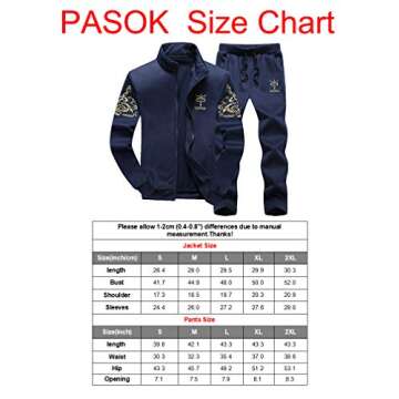 PASOK Men's Casual Tracksuit Full Zip Running Jogging Athletic Sports Jacket And Pants Set Black 2XL