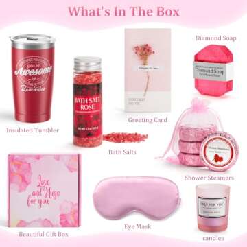 Jekeno Birthday Christmas Mother's Day Gifts for Women Mom Wife Girls Sister Coworkers Female Friends Girlfriend Nurses Relaxation Relaxing Gift Bath Spa Gift Basket Box Pink Mug Tumbler Set Presents