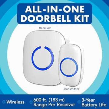 SadoTech Wireless Doorbells for Home - Adjustable Volume with 52 Chimes, 1000Ft Range, Easy Installation, Weatherproof Wireless Doorbell w/LED Flash, White