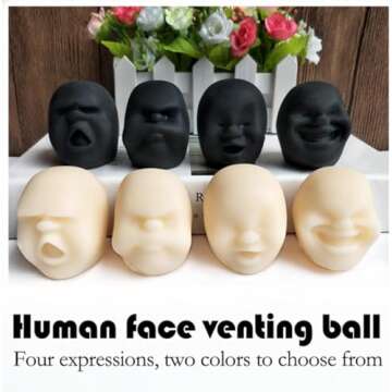 Funny Human Face Emotion Balls,Fidget Toys Stress Relief Squeeze Ball Stress Toys for Kids and Adults,Sensory Toys for Autism (Black, Sulkiness)