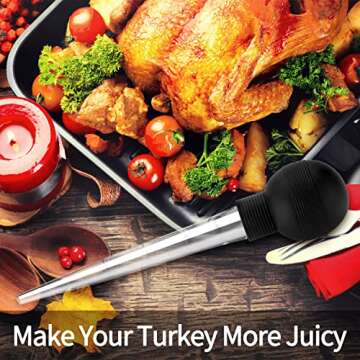 Kendane Turkey Baster With Cleaning Brush, Baster Syringe for Home Baking and Roaster Turkey, Include Detachable Food Grade Bulb with Double Scales for BBQ Grill Baking Kitchen Cooking