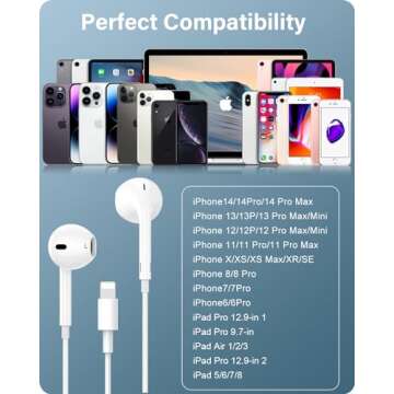 Wired in-Ear Headphones for iPhone Earbuds with Microphone & Volume Control Lighting Earphones Nosie Reduction Compatible with iPhone 14/13/12/11/XR/XS/X/8/7/SE/Pro/Pro Max - White