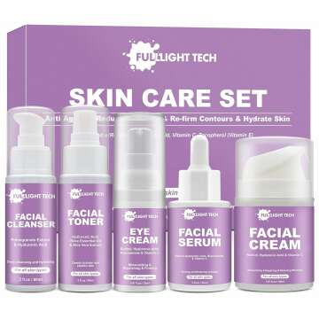Gifts for Women,Anti Aging Skin Care Routine Kit,Reduce Wrinkles & Hydrate Skin,Facial Cleanser,Toner,Cream,Serum,Eye Cream Skincare Gift Set,Wife Mom Womens Gifts for Christmas Stocking Stuffers