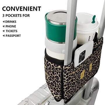 riemot Luggage Travel Cup Holder Free Hand Drink Carrier - Hold Two Coffee Mugs - Fits Roll on Suitcase Handles - Gifts for Flight Attendants Travelers Accessories Leopard