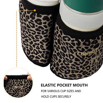 riemot Luggage Travel Cup Holder Free Hand Drink Carrier - Hold Two Coffee Mugs - Fits Roll on Suitcase Handles - Gifts for Flight Attendants Travelers Accessories Leopard