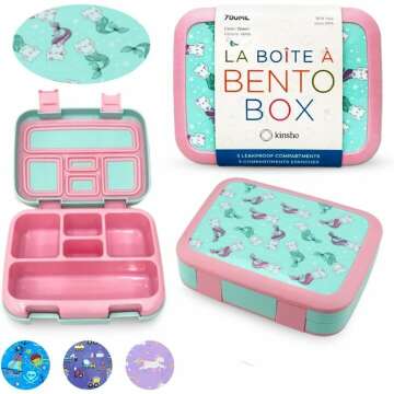 Kinsho Bento Lunch Box for Kids - Aqua Cat & Mermaid