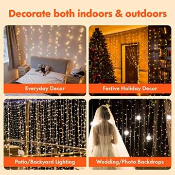 Twinkle Star 300 LED Curtain String Lights, 12 Modes Fairy Hanging Lights for Bedroom, Wedding, Party, Home Garden, Outdoor & Indoor Wall Decorations Twinkle Lights, Warm White, 6.6ft(W)*9.8ft(L)