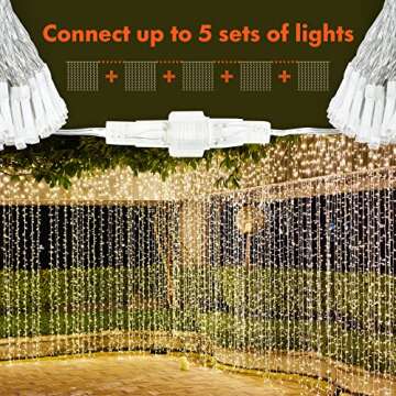 Twinkle Star 300 LED Curtain String Lights, 12 Modes Fairy Hanging Lights for Bedroom, Wedding, Party, Home Garden, Outdoor & Indoor Wall Decorations Twinkle Lights, Warm White, 6.6ft(W)*9.8ft(L)