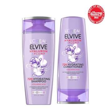 L'Oreal Paris Elvive Hyaluron Plump Hydrating Shampoo & Conditioner for Dehydrated, Dry Hair Infused with Hyaluronic Acid Care Complex, Paraben-Free, 12.6 Fl Oz