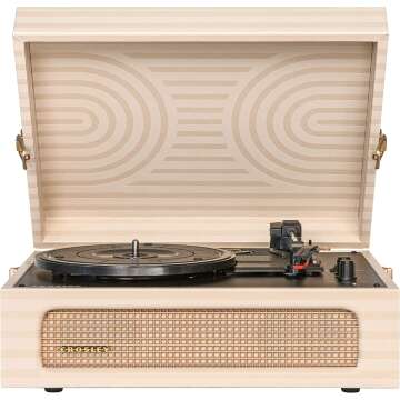 Crosley CR8017U-HL1 Voyager Vintage Portable Vinyl Record Player Turntable with Bluetooth in/Out and Built-in Speakers, Cream