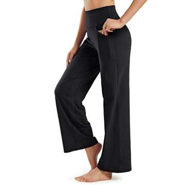 Petite Wide Leg Black Stretchy Pants for Women