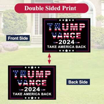 Trump Vance 2024 Yard Sign, Trump JD Vance Yard Sign, 17" X 12" Take America Back Outdoor Yard Lawn Signs Double Sided with H Stake