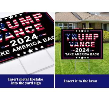 Trump Vance 2024 Yard Sign, Trump JD Vance Yard Sign, 17" X 12" Take America Back Outdoor Yard Lawn Signs Double Sided with H Stake