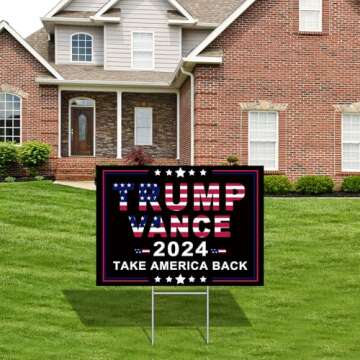 Trump Vance 2024 Yard Sign, Trump JD Vance Yard Sign, 17" X 12" Take America Back Outdoor Yard Lawn Signs Double Sided with H Stake