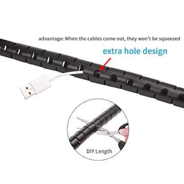 Alex Tech 10ft – 1 inch Cable Sleeve Easy Wrap Cable Management Sleeve Wire Wrap Cord Organizer for Computer TV Home Office - Black