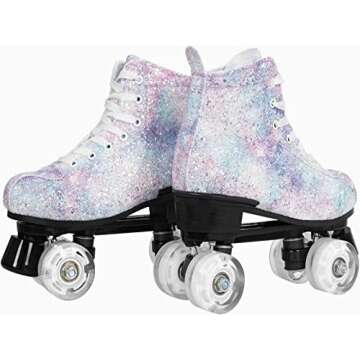 Nattork Roller Skates for Women with Glitter Leather High-top Double Row Rollerskates, Unisex-Adult Derby Skate for Beginner,Fast Braking Rink Skates