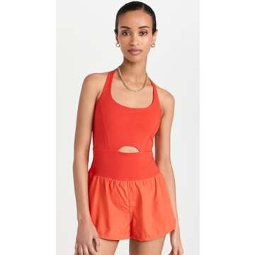 FP Movement Women's Righteous Runsie Romper, Flame, Orange, M