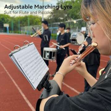 MusBoard Marching Lyre MB-FP10, Adjustable Marching Band Music Lyre for Flute and Piccolo with 10 Pages, Holds 20 Sheets of Music