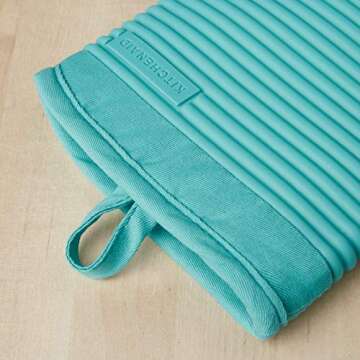 KitchenAid Ribbed Soft Silicone Oven Mitt Set, 7"x13", Aqua Sky 2 Count