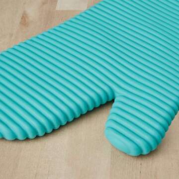 KitchenAid Ribbed Soft Silicone Oven Mitt Set, 7"x13", Aqua Sky 2 Count