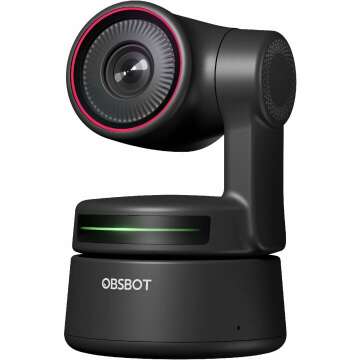 OBSBOT Tiny 4K Webcam - AI Tracking, Low-Light Correction & Dual Mics