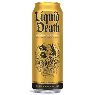 Liquid Death, Mango Chainsaw Sparkling Water, 8-Pack (King Size 19.2oz Cans), Mango Flavored Sparkling Beverage Sweetened With Real Agave, Low Calorie & Low Sugar