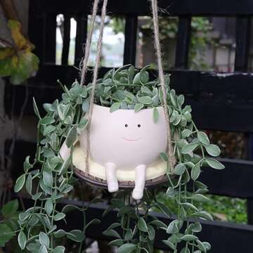 Cute Resin Smiley Face Hanging Planter Pot