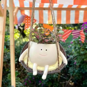 Cute Resin Smiley Face Hanging Planter Pot