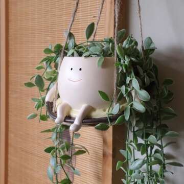 Cute Resin Smiley Face Hanging Planter Pot