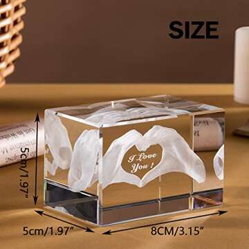 ZRENJHUS I Love You Gifts for Her Crystal Valentines Gift Engraved with Love Finger Gesture Birthday Gifts Lover Presents Love You Gifts for Men Women Glass Gifts