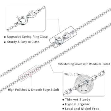 Jewlpire 925 Sterling Silver Chain Necklace Chain for Women 1.1mm Cable Chain Necklace Upgraded Spring-Ring Clasp - Thin & Sturdy 14 Inch