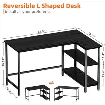 WOODYNLUX L Shaped Computer Desk - Home Office Desk with Shelf