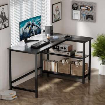 WOODYNLUX L Shaped Computer Desk - Home Office Desk with Shelf