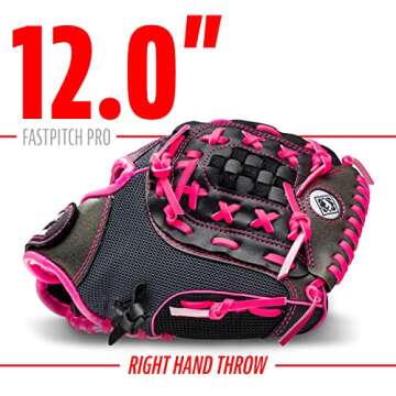 Franklin Sports Softball Glove - Left and Right Handed Softball Windmill Fastpitch Pro Series Adult and Youth Fielding Glove - 12 Inch Right Hand Throw - Pink