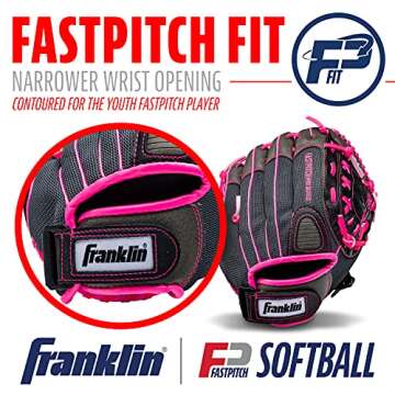 Franklin Sports Softball Glove - Left and Right Handed Softball Windmill Fastpitch Pro Series Adult and Youth Fielding Glove - 12 Inch Right Hand Throw - Pink