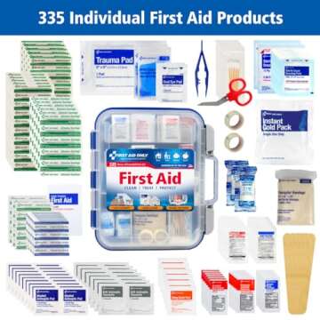 First Aid Only 91247 OSHA-Compliant First Aid Kit, All-Purpose 100-Person Emergency First Aid Kit for Business, Worksite, Home, and Car, 335 Pieces