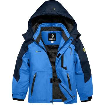GEMYSE Boy's Waterproof Ski Snow Jacket Hooded Fleece Windproof Winter Jacket