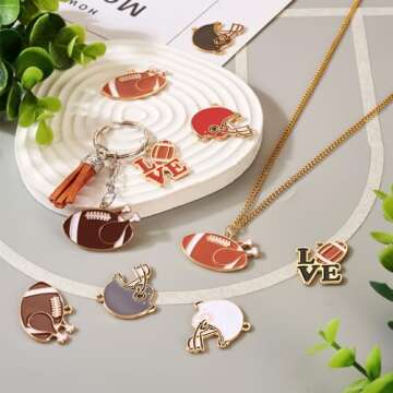 Boutigem 16Pcs Sports Charms Enamel Baseball Helmet Rugby Pendants Cute Hang Ornaments 8 Styles 21.5-24.5mm for DIY Crafts Necklace Bracelet Earring Jewelry Making