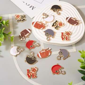 Boutigem 16Pcs Sports Charms Enamel Baseball Helmet Rugby Pendants Cute Hang Ornaments 8 Styles 21.5-24.5mm for DIY Crafts Necklace Bracelet Earring Jewelry Making