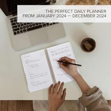 Beautiful 2024 Daily Planner - 7" x 10" Daily Planner for Women or Men with Weekly & Monthly Spreads for Easy Planning - Perfect Calendar Book To Organize All Tasks and Boost Productivity