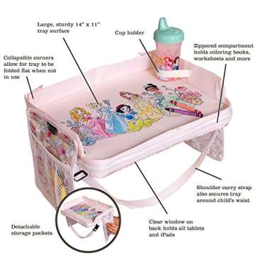 Disney Baby by J.L. Childress 3-in-1 Travel Tray & iPad Tablet Holder - Car Seat Lap Tray for Toddlers, Kids - Use on Airplanes, Road Trips, Lap Desk - Tablet Holder and Carry Bag - Disney Princess