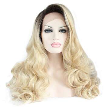 Yinuozhogntian 24" Dark Root Ombre Side Part Synthetic Lace Front Wigs for Women Female Holidays Cosplay Wedding Festival Drag Queen Ombre Blonde Wig Natural Hairline